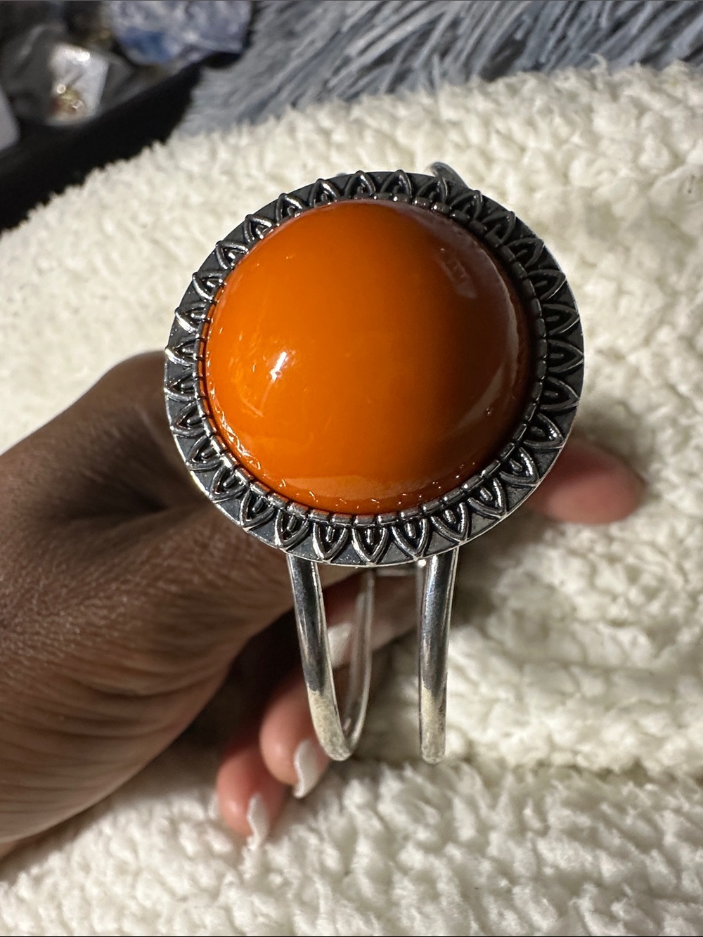 Bold Orange Dome Statement Cuff Bracelet - Women Jewelry
